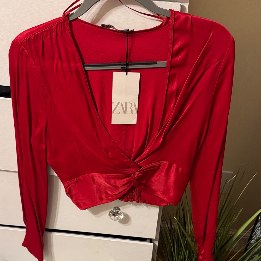 Zara Vibrant Red Satin Blouse